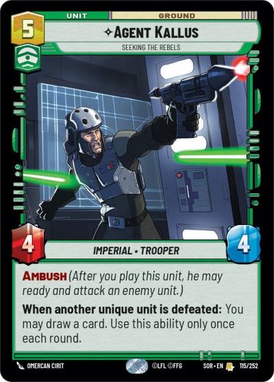 Agent Kallus - Seeking the Rebels 115/252 Spark of Rebellion Star Wars card