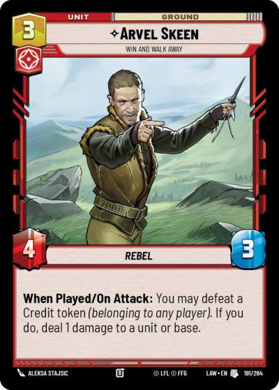 Arvel Skeen - Win and Walk Away 191/264 A Lawless Time Star Wars card