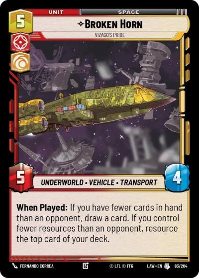 Broken Horn - Vizago's Pride 83/264 A Lawless Time Star Wars card