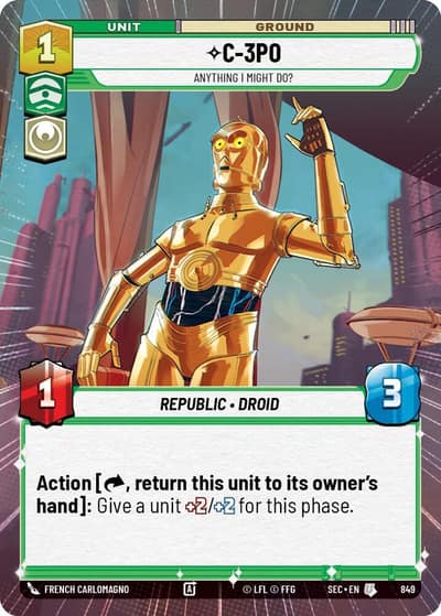 C-3PO - Anything I Might Do? (Hyperspace Foil) 849 Secrets of Power Star Wars card
