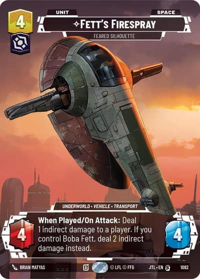 Fett's Firespray - Feared Silhouette (Prestige Foil) 1082 Jump to Lightspeed Star Wars card