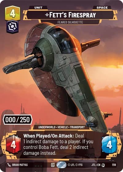 Fett's Firespray - Feared Silhouette (Serialized) 1118 Jump to Lightspeed Star Wars card