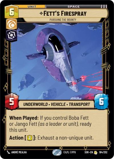 Fett's Firespray - Pursuing the Bounty 184/252 Spark of Rebellion Star Wars card