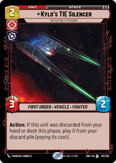 Kylo's TIE Silencer - Ruthlessly Efficient 135/262 Shadows of the Galaxy Star Wars card