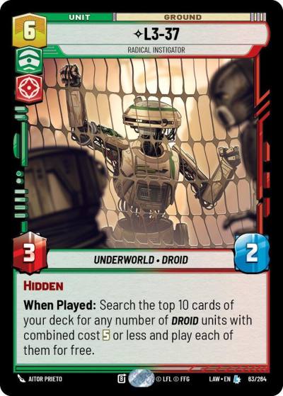 L3-37 - Radical Instigator 63/264 A Lawless Time Star Wars card