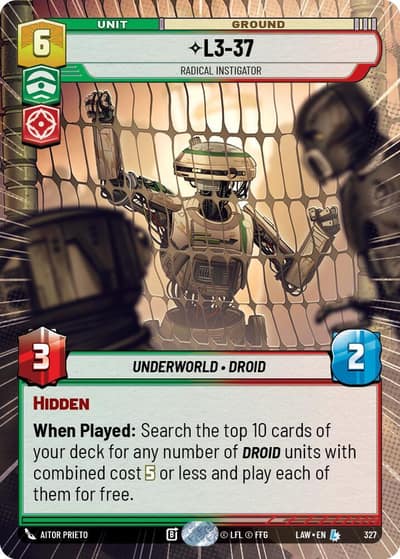 L3-37 - Radical Instigator (Hyperspace) 327 A Lawless Time Star Wars card