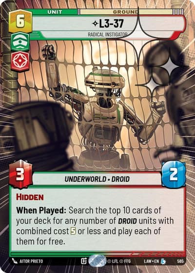 L3-37 - Radical Instigator (Hyperspace Foil) 565 A Lawless Time Star Wars card