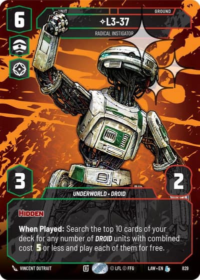 L3-37 - Radical Instigator (Prestige Foil) 829 A Lawless Time Star Wars card