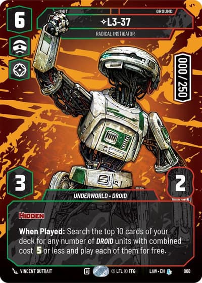 L3-37 - Radical Instigator (Serialized) 868 A Lawless Time Star Wars card