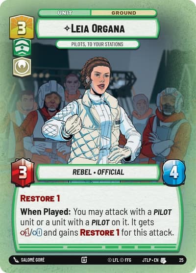 Leia Organa - Pilots, To Your Stations (Foil) 25 Jump to Lightspeed - Weekly Play Promos Star Wars card
