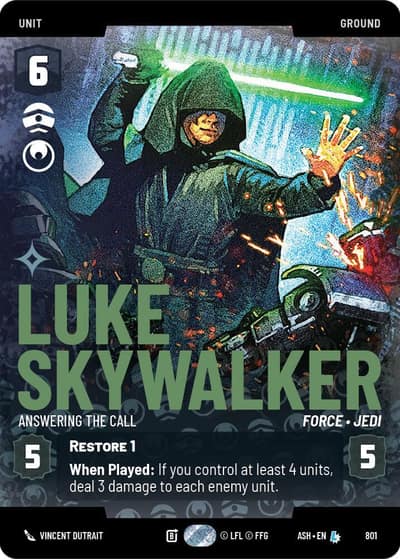 Luke Skywalker - Answering the Call (Prestige) 801 Ashes of the Empire Star Wars Unlimited card