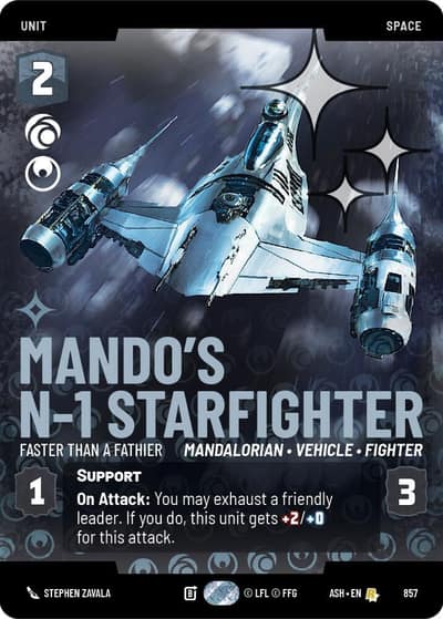 Mando's N-1 Starfighter - Faster than a Fathier (Prestige Foil) 857 Ashes of the Empire Star Wars card