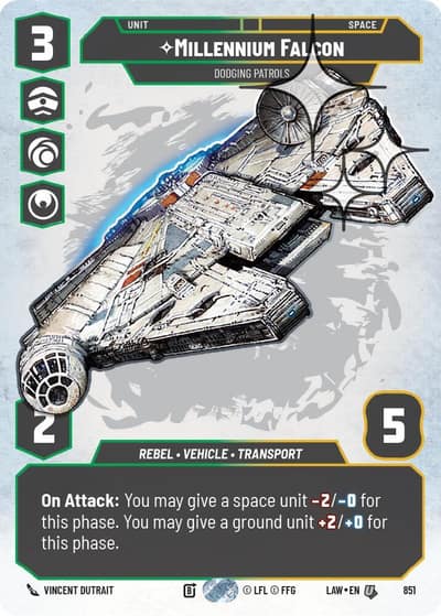 Millennium Falcon - Dodging Patrols (Prestige Foil) 851 A Lawless Time Star Wars card