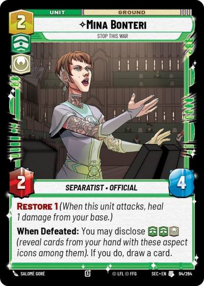 Mina Bonteri - Stop This War 94/264 Secrets of Power Star Wars card