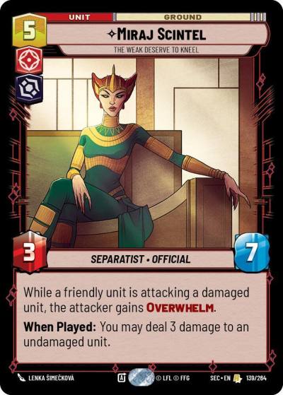 Miraj Scintel - The Weak Deserve to Kneel 139/264 Secrets of Power Star Wars card