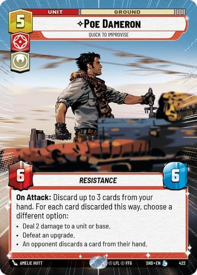 Poe Dameron - Quick to Improvise (Hyperspace) 422 Shadows of the Galaxy Star Wars card