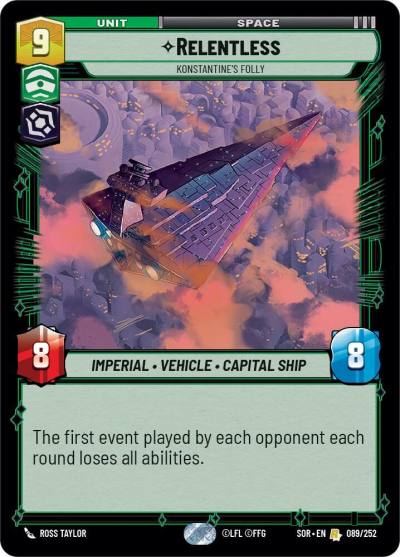 Relentless - Konstantine's Folly 089/252 Spark of Rebellion Star Wars card
