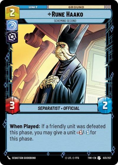 Rune Haako - Scheming Second 031/257 Twilight of the Republic Star Wars card