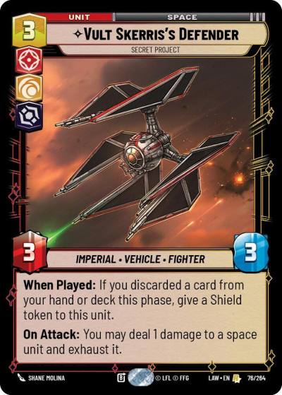 Vult Skerris's Defender - Secret Project 76/264 A Lawless Time Star Wars card